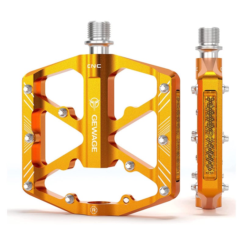 GEWAGE Bike Pedals 9/16 Inch - Bicycle Pedals with Reflectors - 3 Sealed Bearings MTB Pedals Wide Platform Pedals for Mountain Bike, BMX, Road Bike Pedals (Gold) - Image 1